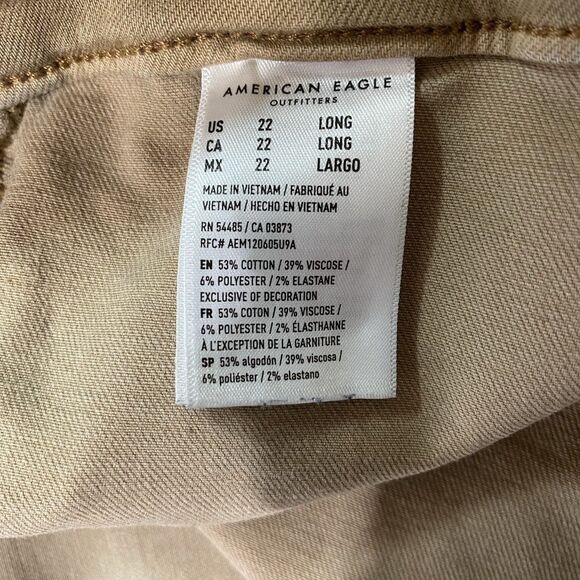 AMERICAN EAGLE Pants Super High Rise Flare Stretch Womens 22 Long Tall Tan Khaki - Picture 3 of 14